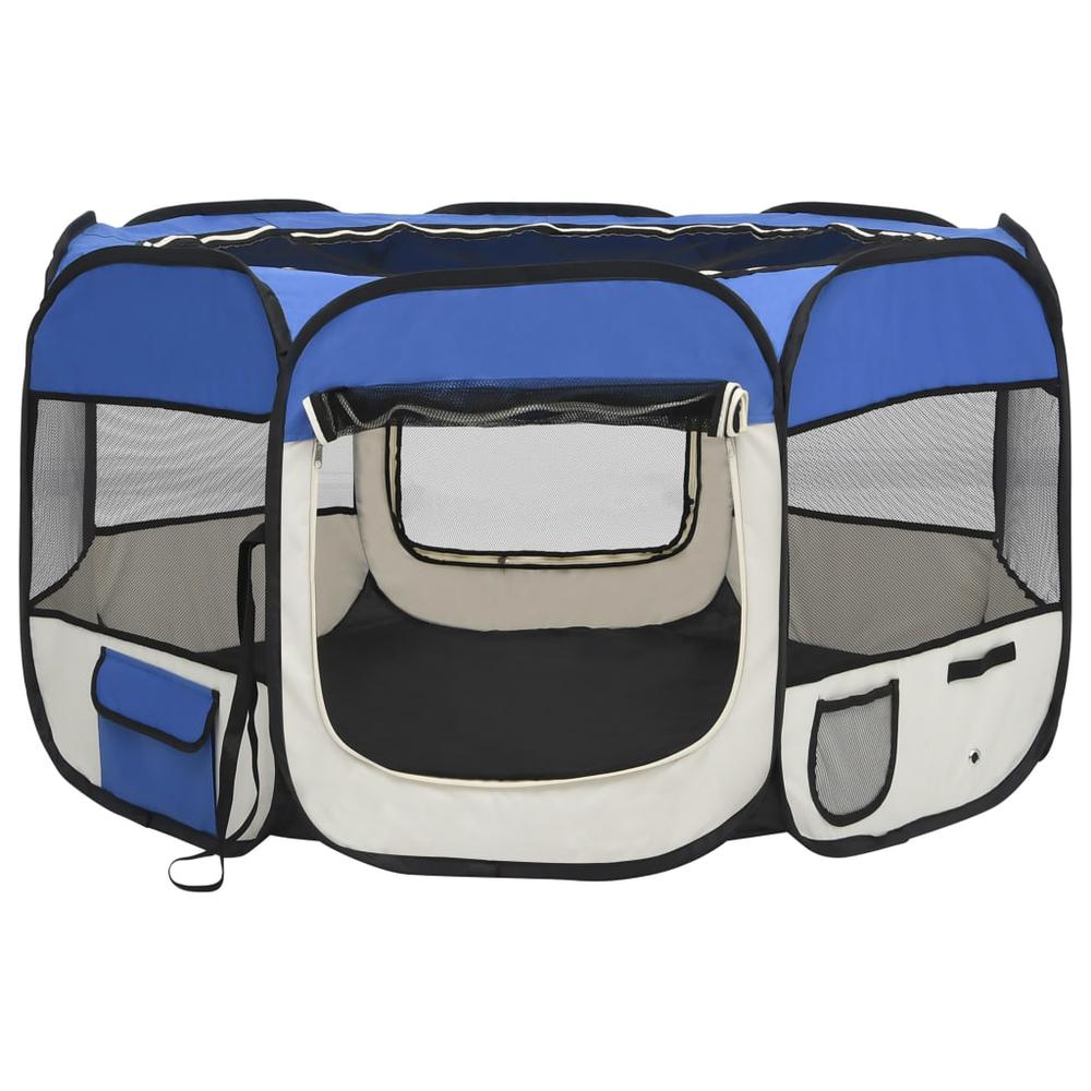 Foldable Dog Playpen with Carrying Bag Blue 43.3"x43.3"x22.8". Picture 2