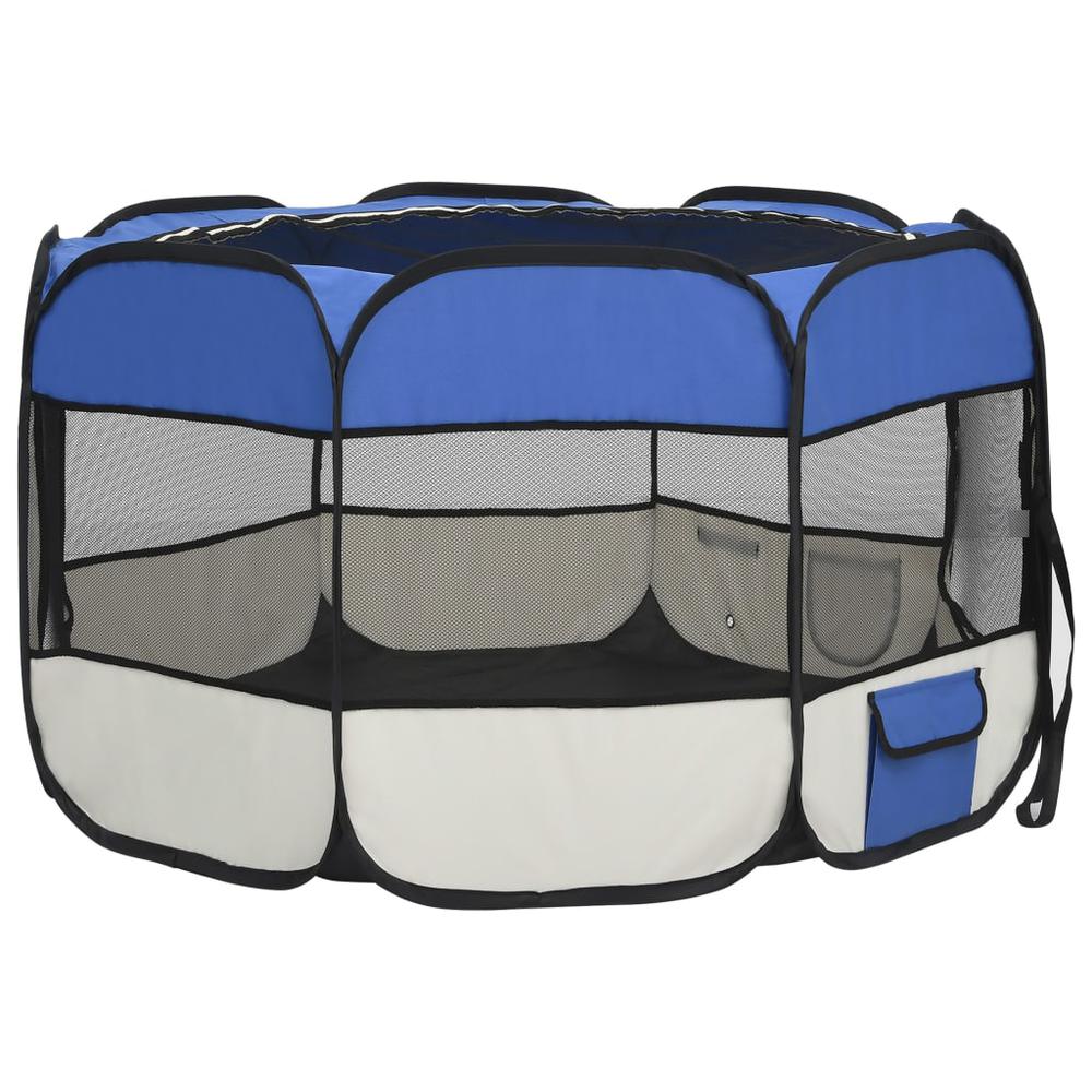 Foldable Dog Playpen with Carrying Bag Blue 43.3"x43.3"x22.8". Picture 3