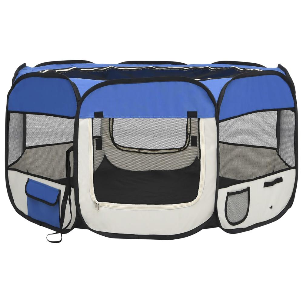 Foldable Dog Playpen with Carrying Bag Blue 49.2"x49.2"x24". Picture 1