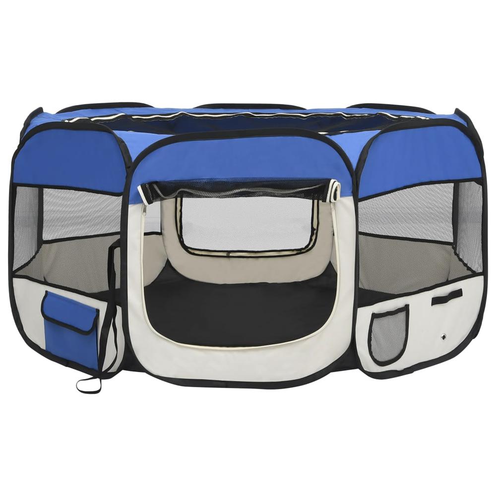 Foldable Dog Playpen with Carrying Bag Blue 49.2"x49.2"x24". Picture 2