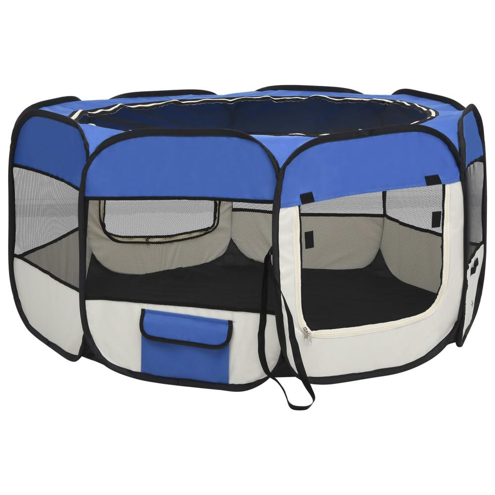 Foldable Dog Playpen with Carrying Bag Blue 49.2"x49.2"x24". Picture 3