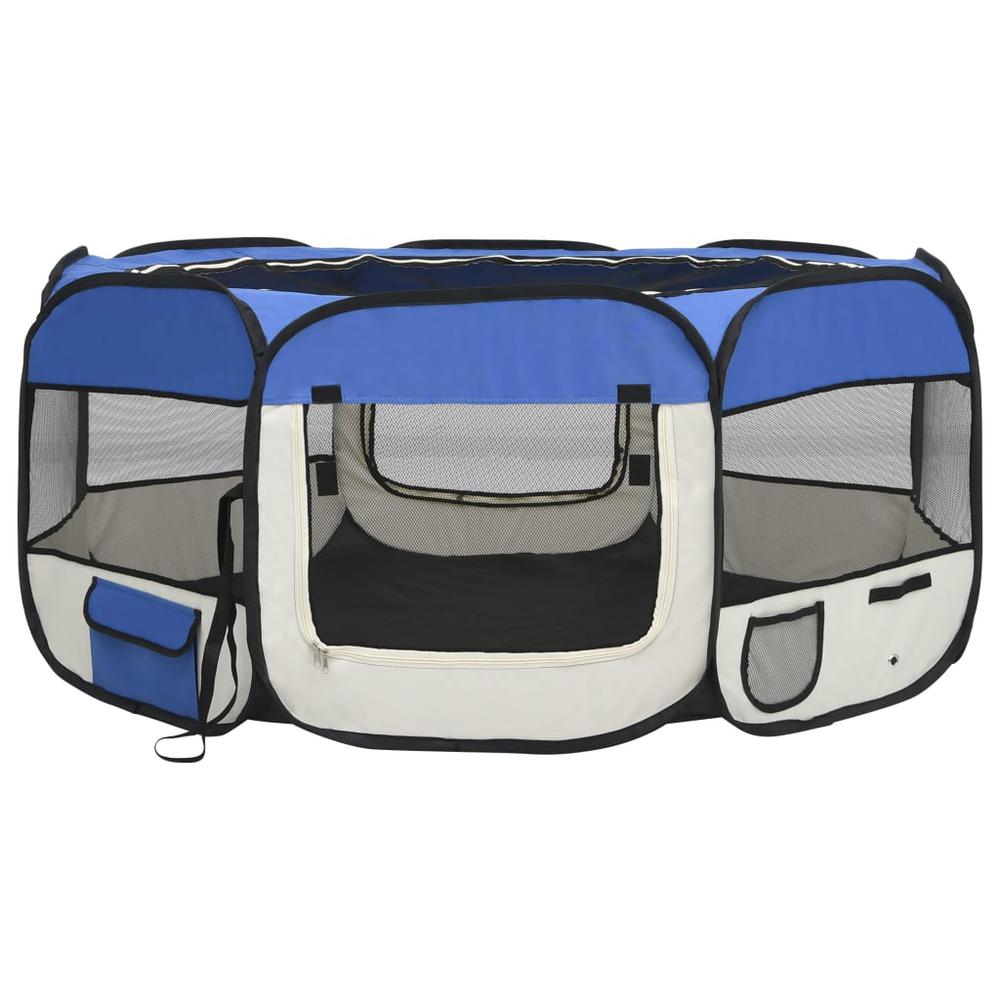 Foldable Dog Playpen with Carrying Bag Blue 57.1"x57.1"x24". Picture 1