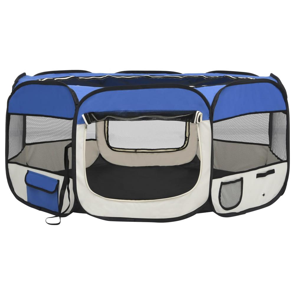 Foldable Dog Playpen with Carrying Bag Blue 57.1"x57.1"x24". Picture 2