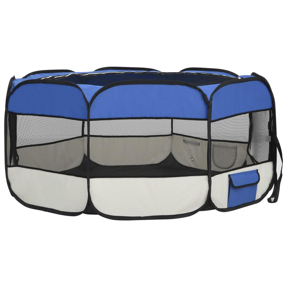 Foldable Dog Playpen with Carrying Bag Blue 57.1"x57.1"x24". Picture 3