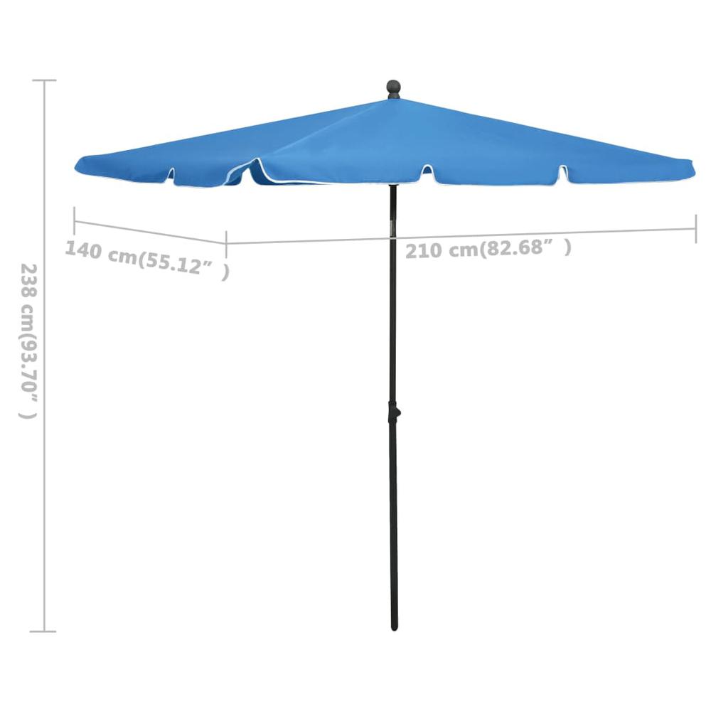 vidaXL Garden Parasol with Pole 82.7"x55.1" Azure Blue 5550. Picture 6