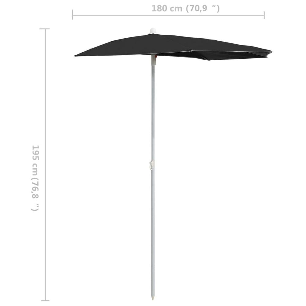 Garden Half Parasol with Pole 70.9"x35.4" Black. Picture 7