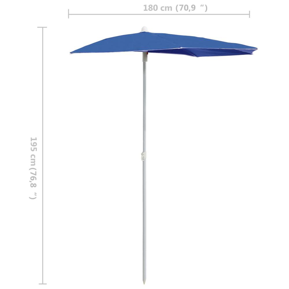 vidaXL Garden Half Parasol with Pole 70.9"x35.4" Azure Blue 5566. Picture 8