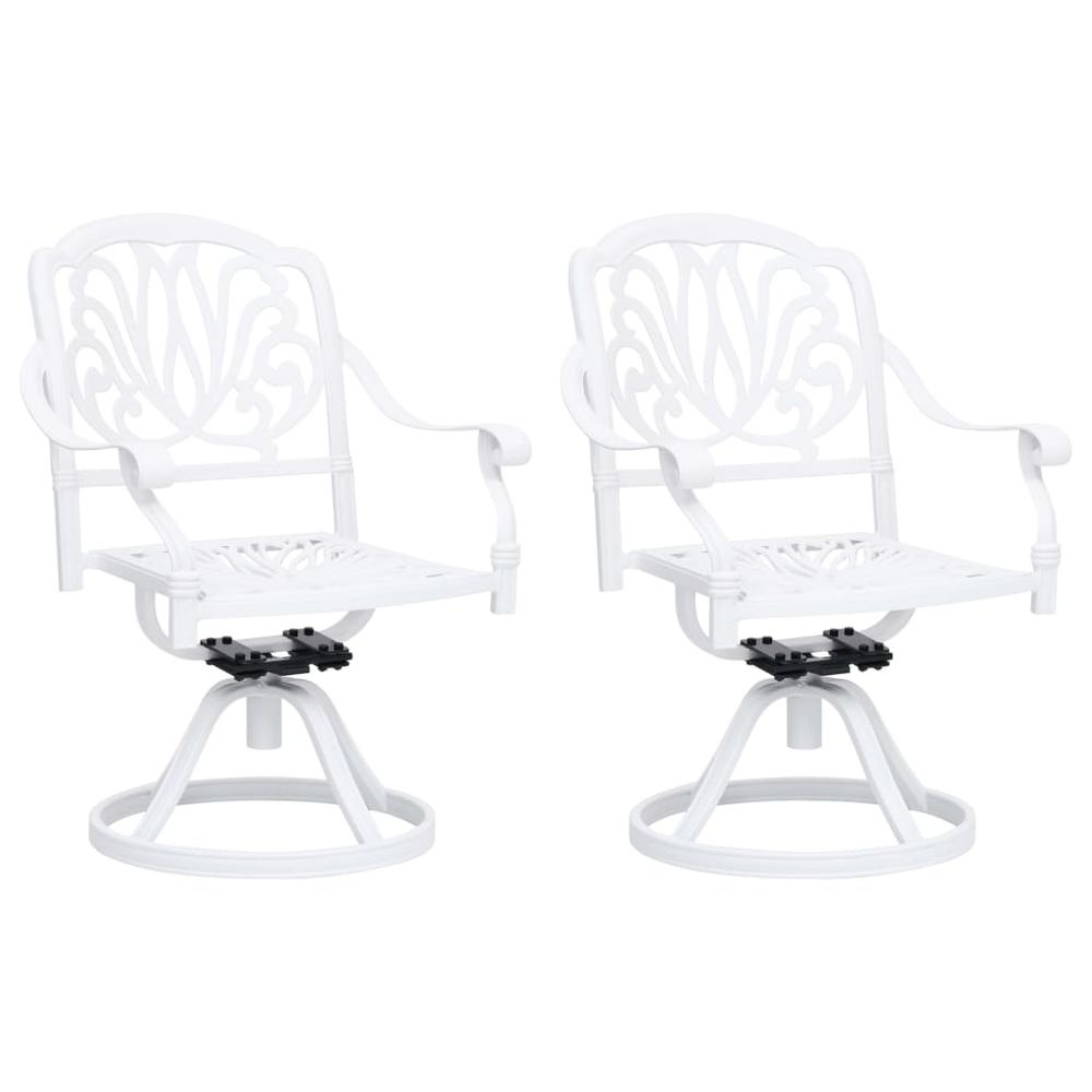 vidaXL Swivel Garden Chairs 2 pcs Cast Aluminum White 5578. Picture 1