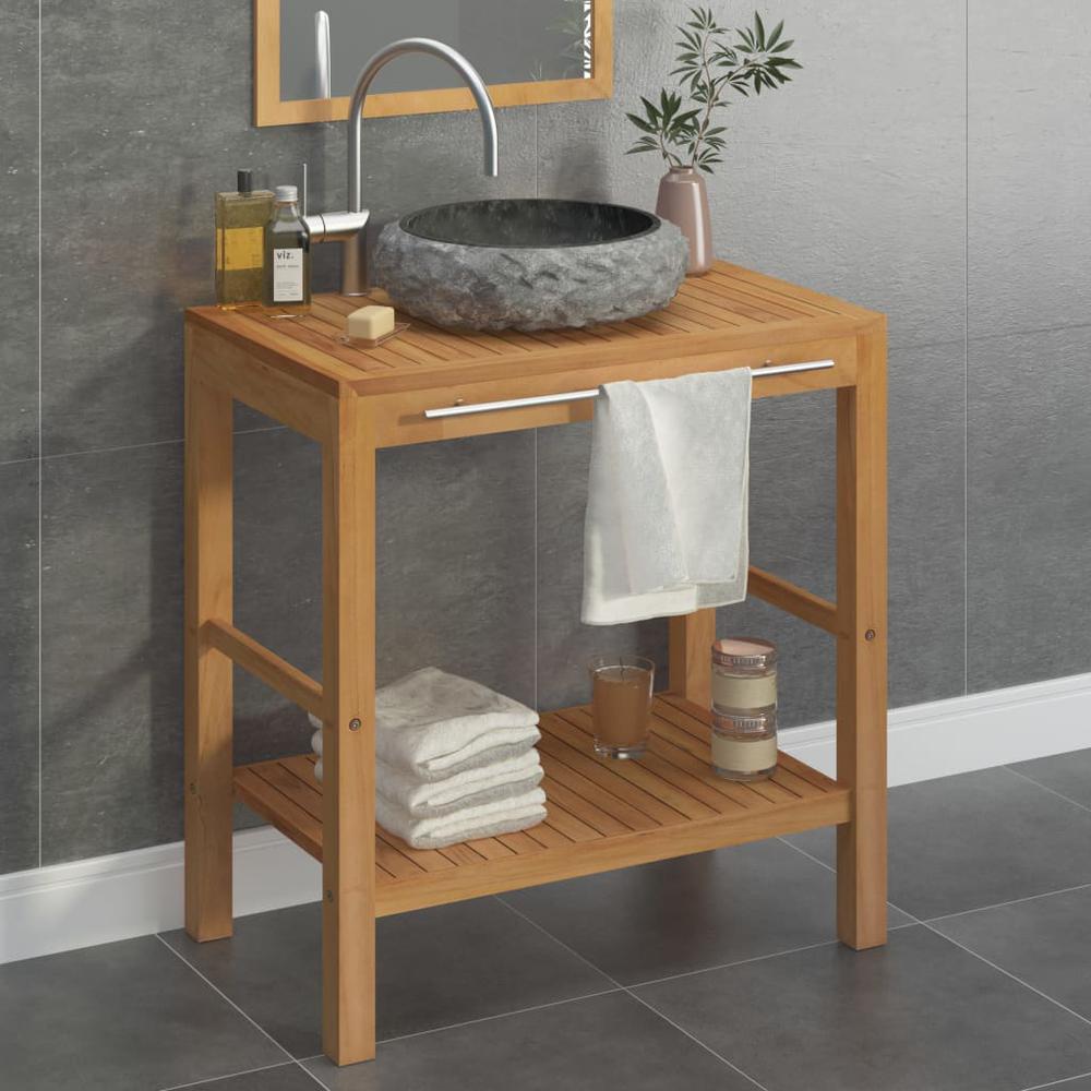 Bathroom Vanity Cabinet Solid Teak with Sink Marble Black. Picture 12