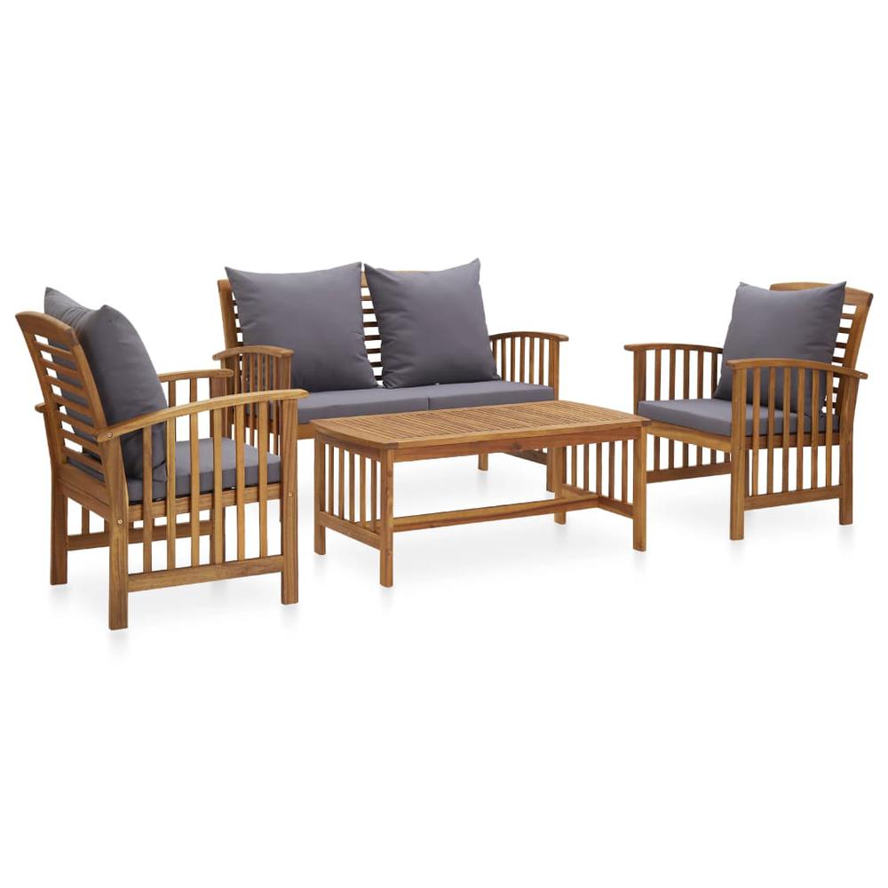vidaXL 4 Piece Garden Lounge Set with Cushions Solid Acacia Wood, 3057979. Picture 1