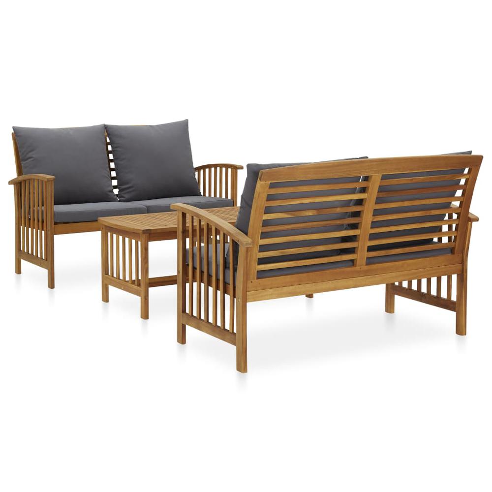 vidaXL 3 Piece Garden Lounge Set with Cushions Solid Acacia Wood, 3057980. The main picture.