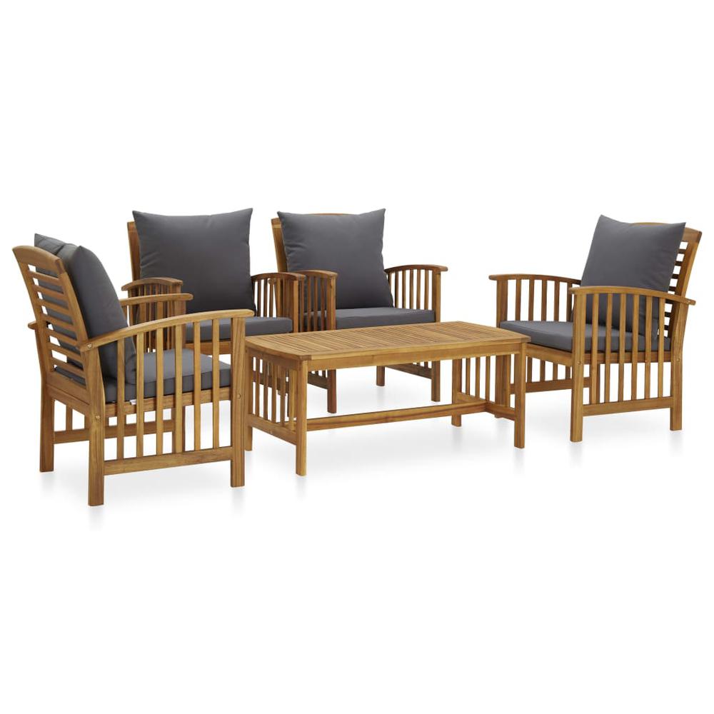 vidaXL 5 Piece Garden Lounge Set with Cushions Solid Acacia Wood, 3057982. Picture 1