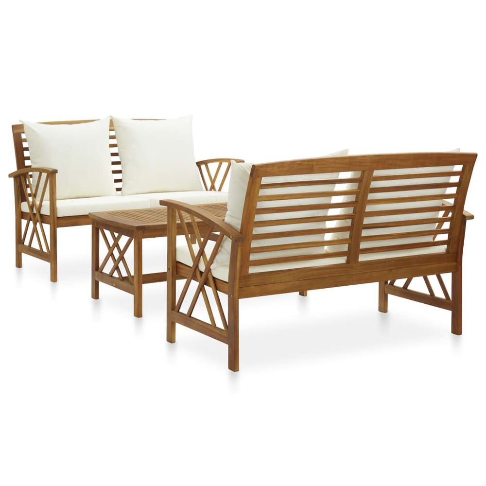 vidaXL 3 Piece Garden Lounge Set with Cushions Solid Acacia Wood, 3057988. Picture 1