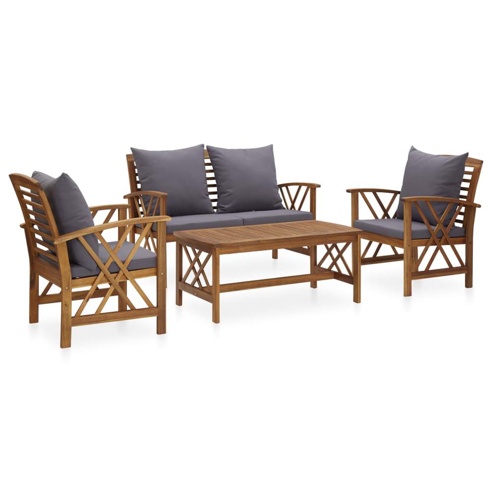 vidaXL 4 Piece Garden Lounge Set with Cushions Solid Acacia Wood, 3057991. Picture 1