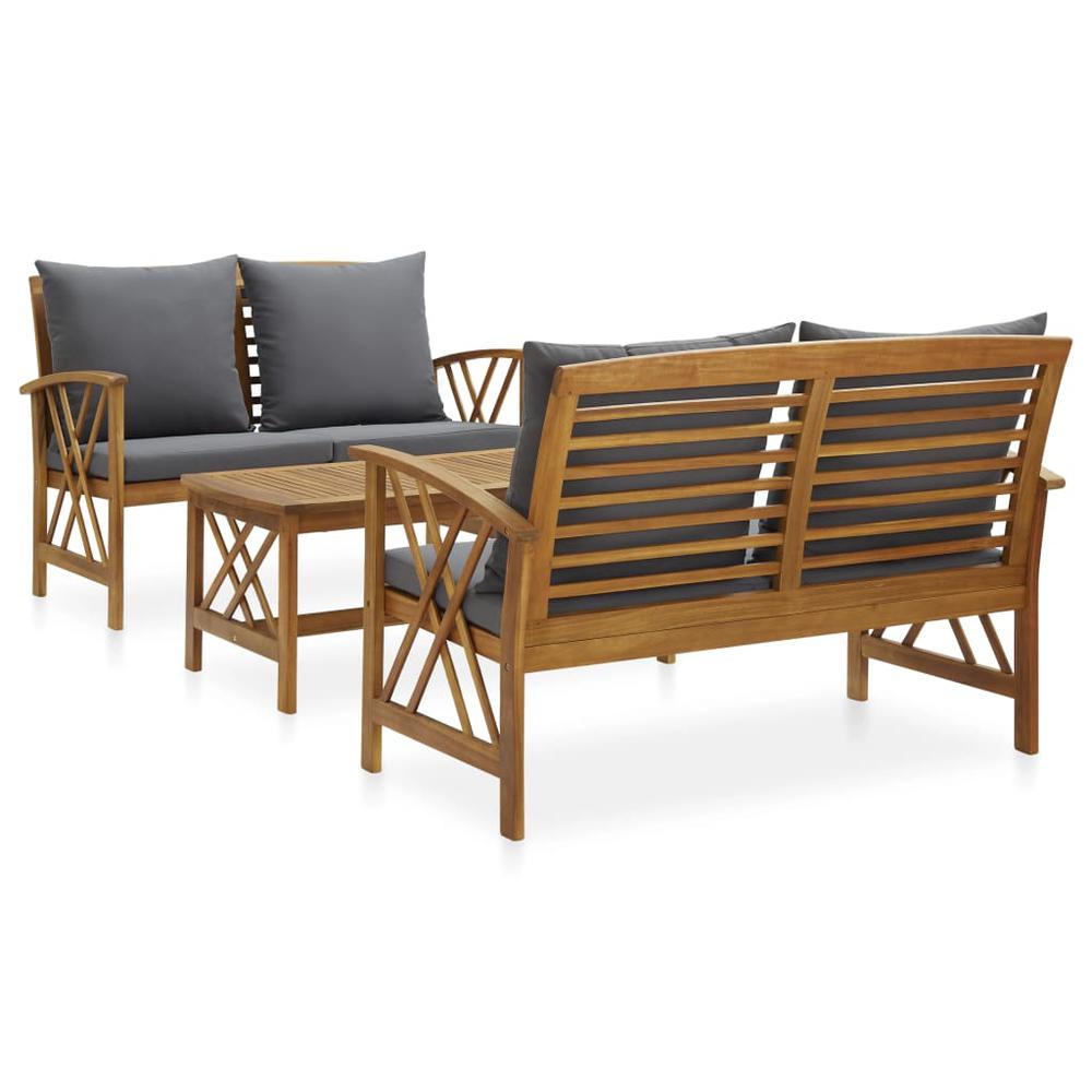 vidaXL 3 Piece Garden Lounge Set with Cushions Solid Acacia Wood, 3057992. Picture 1