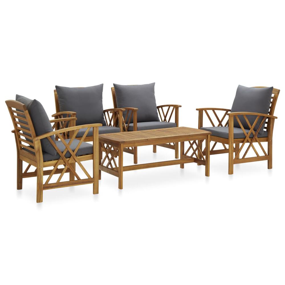 vidaXL 5 Piece Garden Lounge Set with Cushions Solid Acacia Wood, 3057994. Picture 1