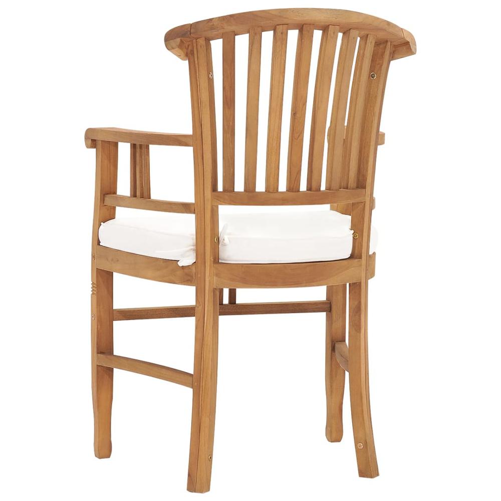 Patio Chairs 2 pcs with Cream White Cushions Solid Teak Wood. Picture 4