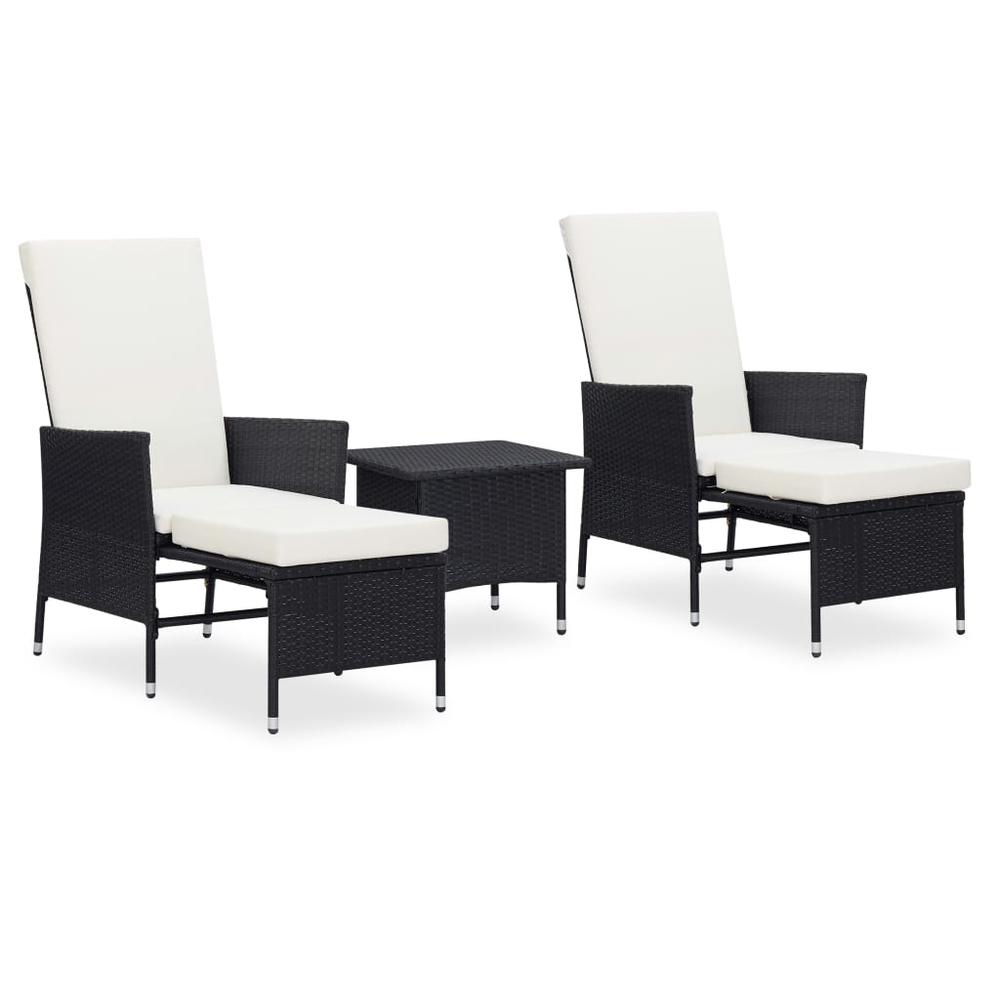 vidaXL 3 Piece Garden Lounge Set with Cushions Poly Rattan Black, 3059371. Picture 1