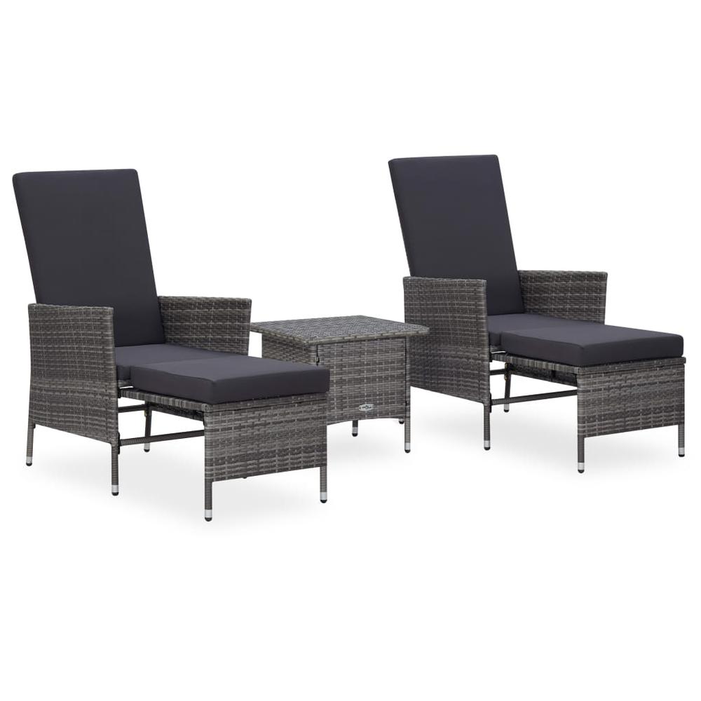 vidaXL 3 Piece Garden Lounge Set with Cushions Poly Rattan Gray, 3059373. Picture 1