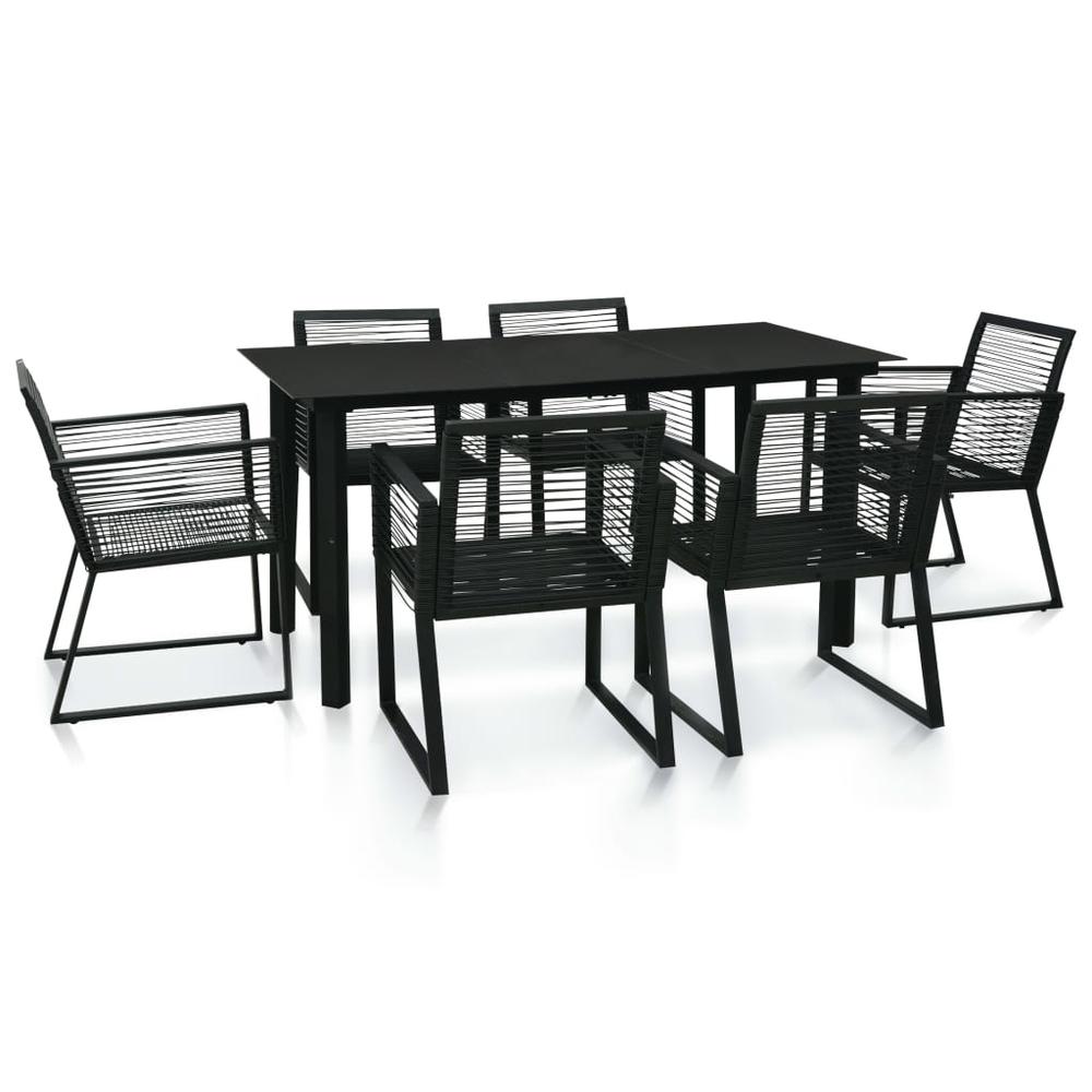 vidaXL 7 Piece Outdoor Dining Set PVC Rattan Black, 3058284. Picture 1