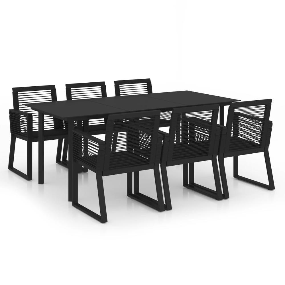 vidaXL 7 Piece Outdoor Dining Set PVC Rattan Black, 3058287. Picture 1