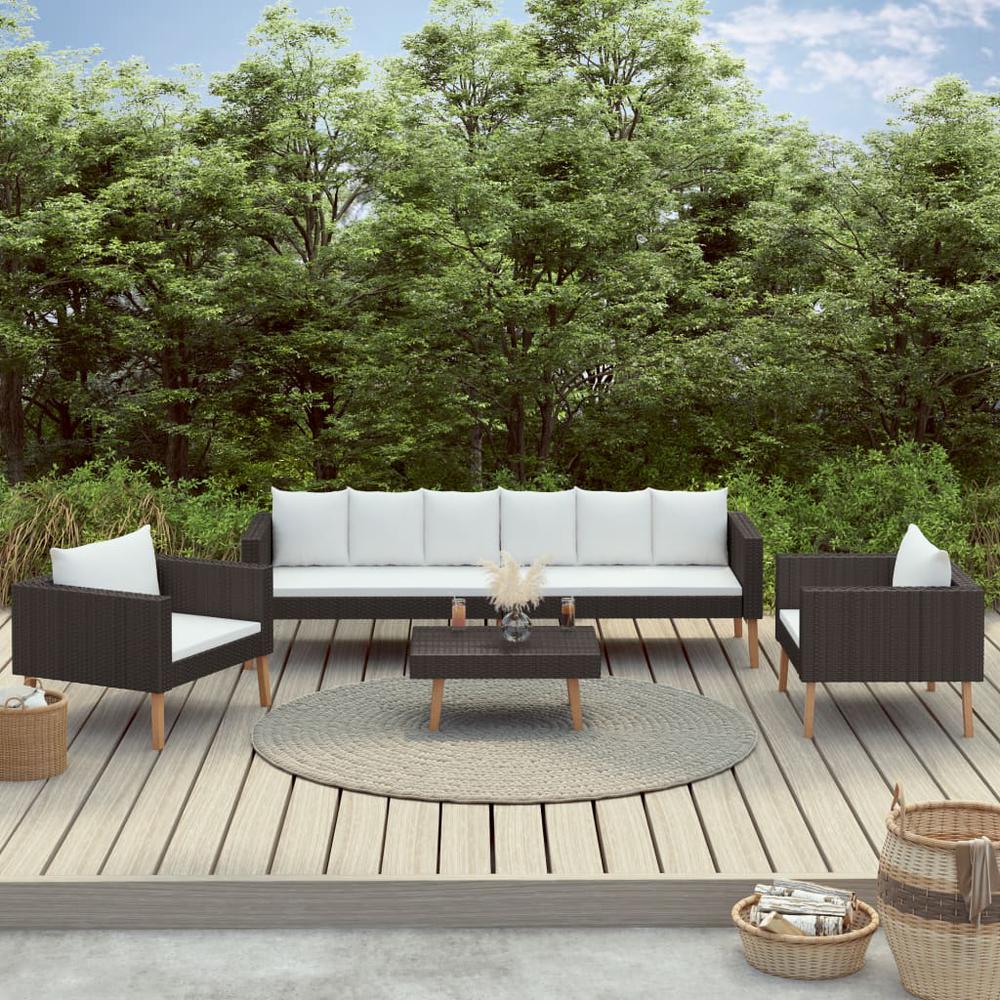 vidaXL 4 Piece Garden Lounge Set with Cushions Poly Rattan Black, 3059332. The main picture.