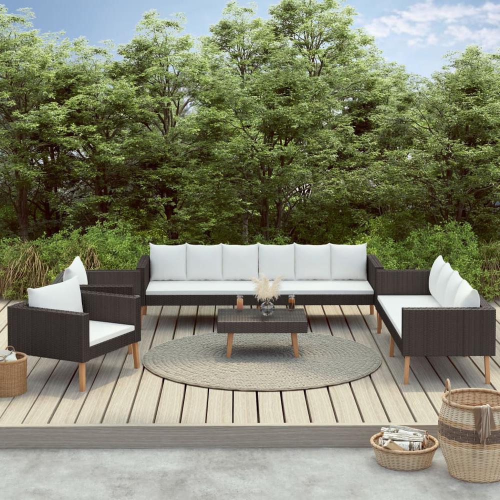 vidaXL 5 Piece Garden Lounge Set with Cushions Poly Rattan Black, 3059333. Picture 1