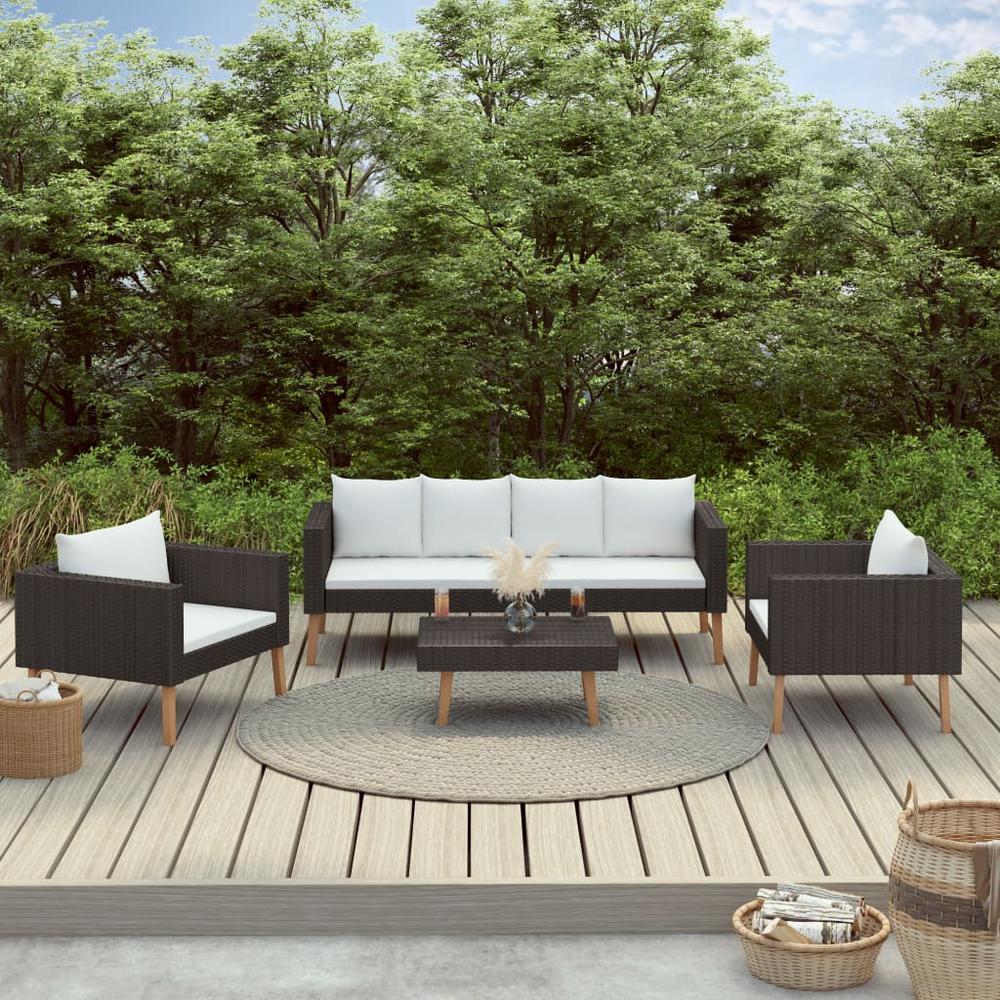 vidaXL 4 Piece Garden Lounge Set with Cushions Poly Rattan Black, 3059334. Picture 1
