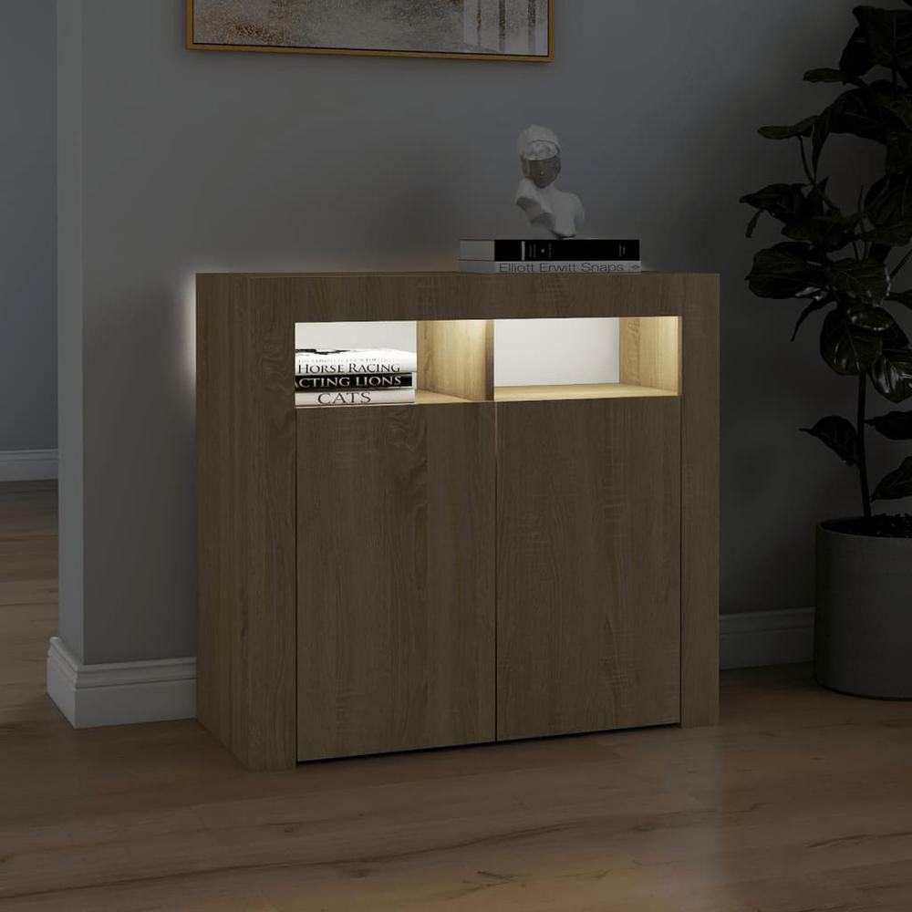 vidaXL Sideboard with LED Lights Sonoma Oak 31.5"x13.8"x29.5". Picture 5
