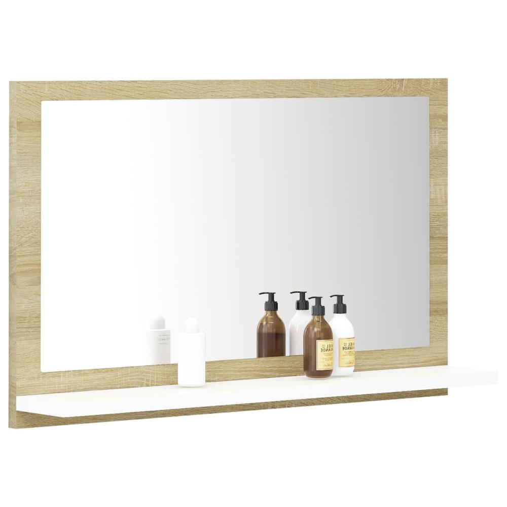 vidaXL Bathroom Mirror White and Sonoma Oak 23.6"x4.1"x14.6" Chipboard, 804567. Picture 3