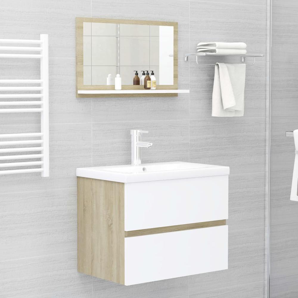 vidaXL Bathroom Mirror White and Sonoma Oak 23.6"x4.1"x14.6" Chipboard, 804567. Picture 4