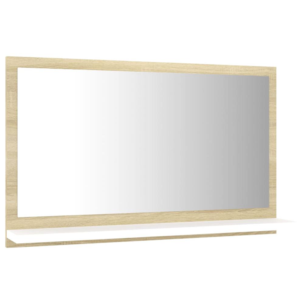 vidaXL Bathroom Mirror White and Sonoma Oak 23.6"x4.1"x14.6" Chipboard, 804567. Picture 5