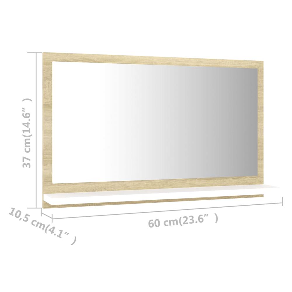 vidaXL Bathroom Mirror White and Sonoma Oak 23.6"x4.1"x14.6" Chipboard, 804567. Picture 7