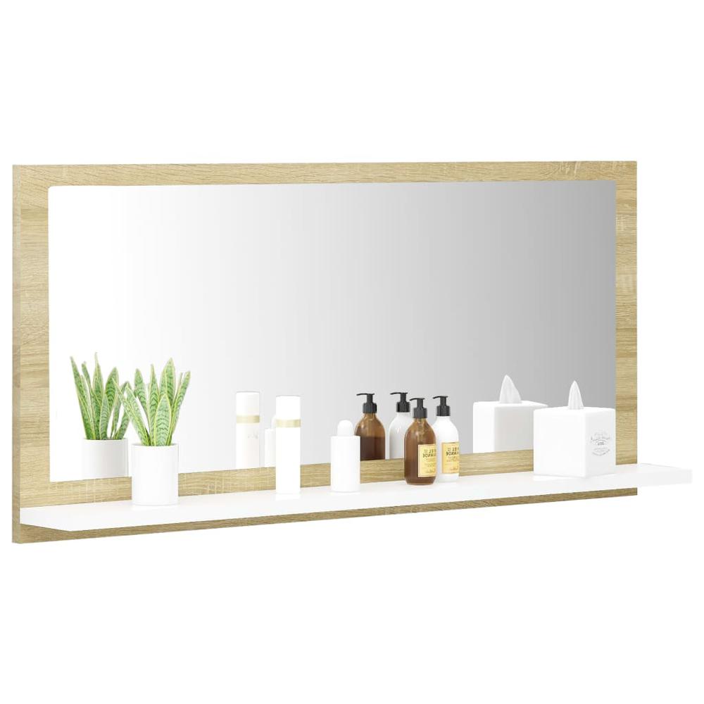 vidaXL Bathroom Mirror White and Sonoma Oak 31.5"x4.1"x14.6" Chipboard 4576. Picture 3