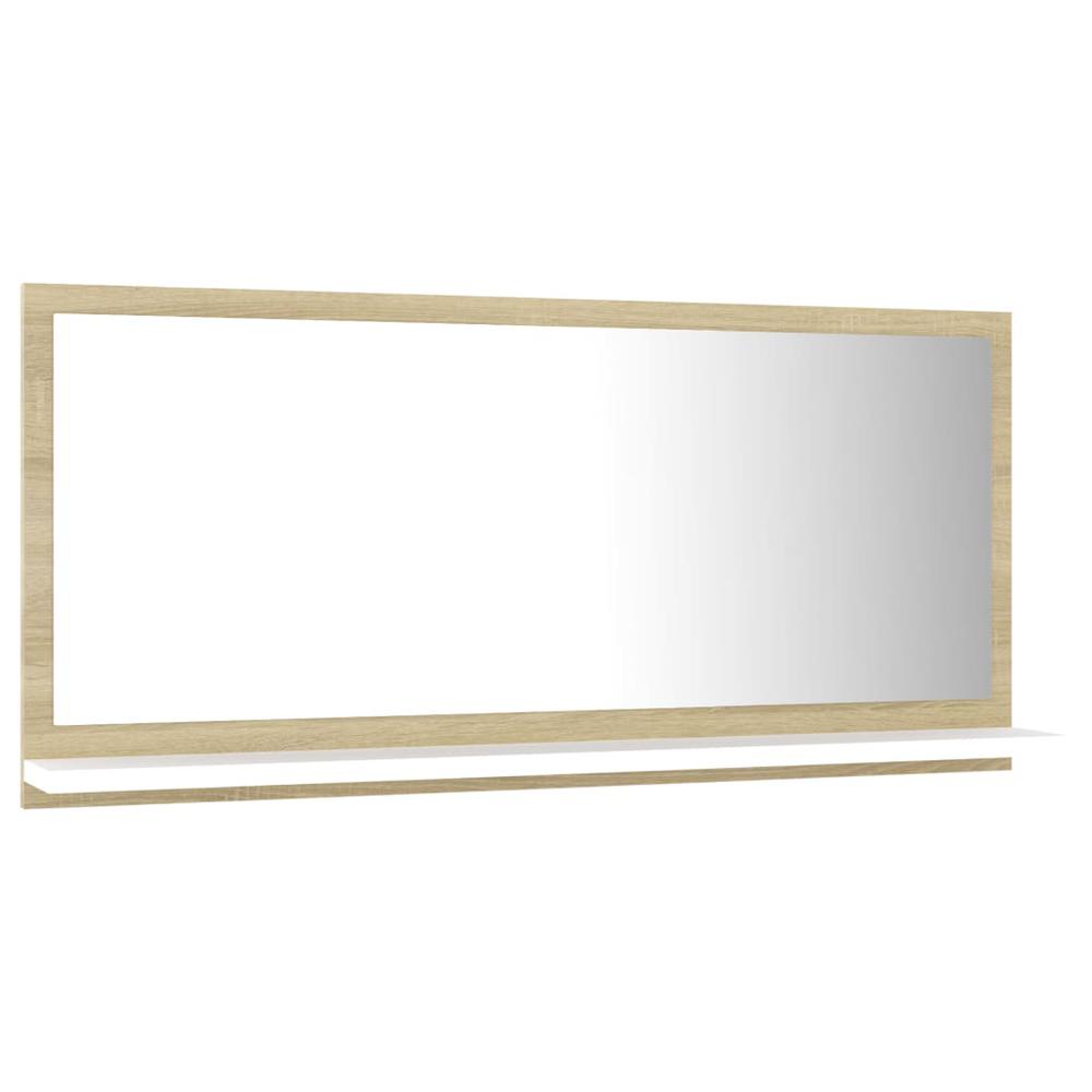 vidaXL Bathroom Mirror White and Sonoma Oak 31.5"x4.1"x14.6" Chipboard 4576. Picture 5