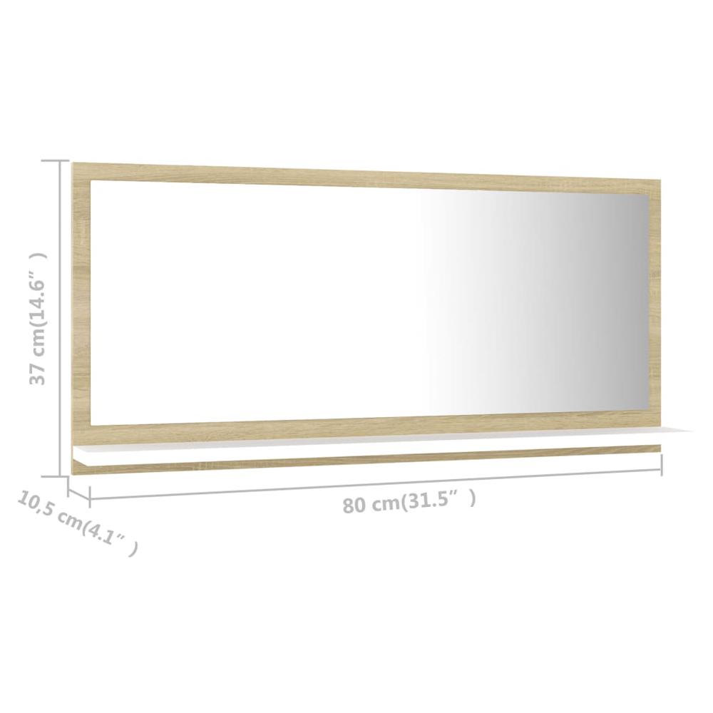 vidaXL Bathroom Mirror White and Sonoma Oak 31.5"x4.1"x14.6" Chipboard 4576. Picture 7