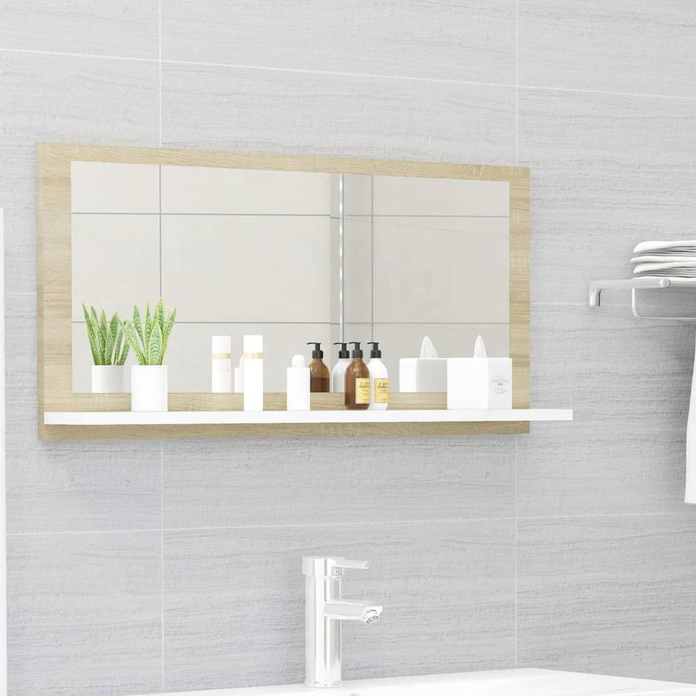 vidaXL Bathroom Mirror White and Sonoma Oak 31.5"x4.1"x14.6" Chipboard 4576. The main picture.