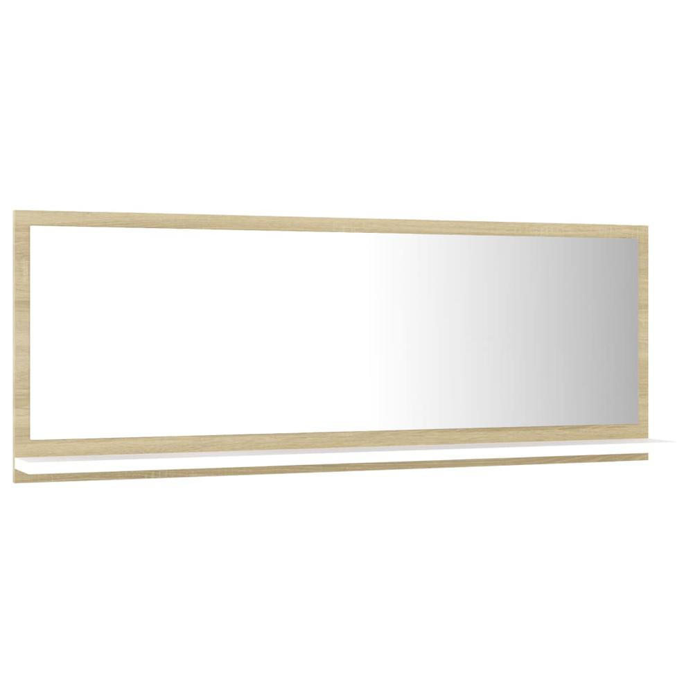 vidaXL Bathroom Mirror White and Sonoma Oak 39.4"x4.1"x14.6" Chipboard, 804594. Picture 5