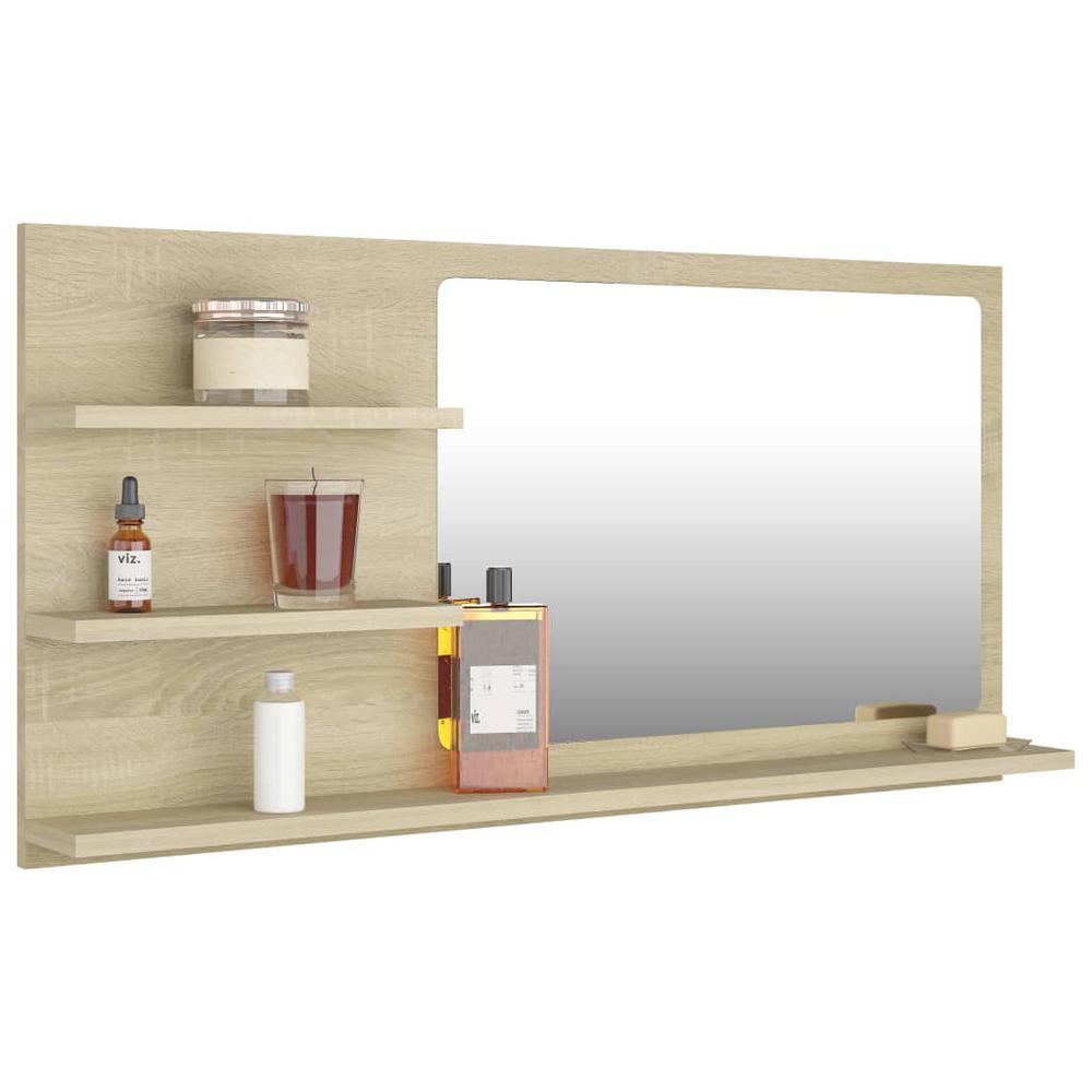 vidaXL Bathroom Mirror Sonoma Oak 35.4"x4.1"x17.7" Chipboard, 805018. Picture 3