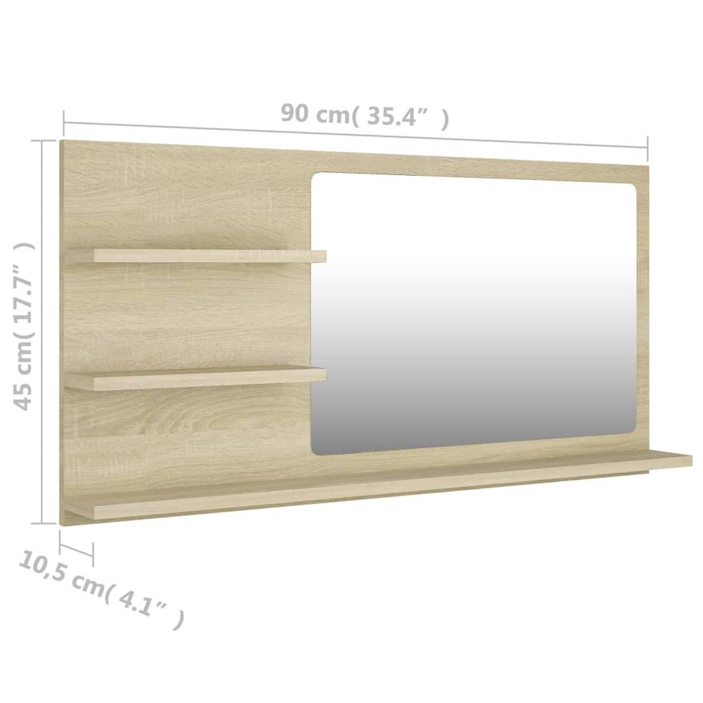 vidaXL Bathroom Mirror Sonoma Oak 35.4"x4.1"x17.7" Chipboard, 805018. Picture 7