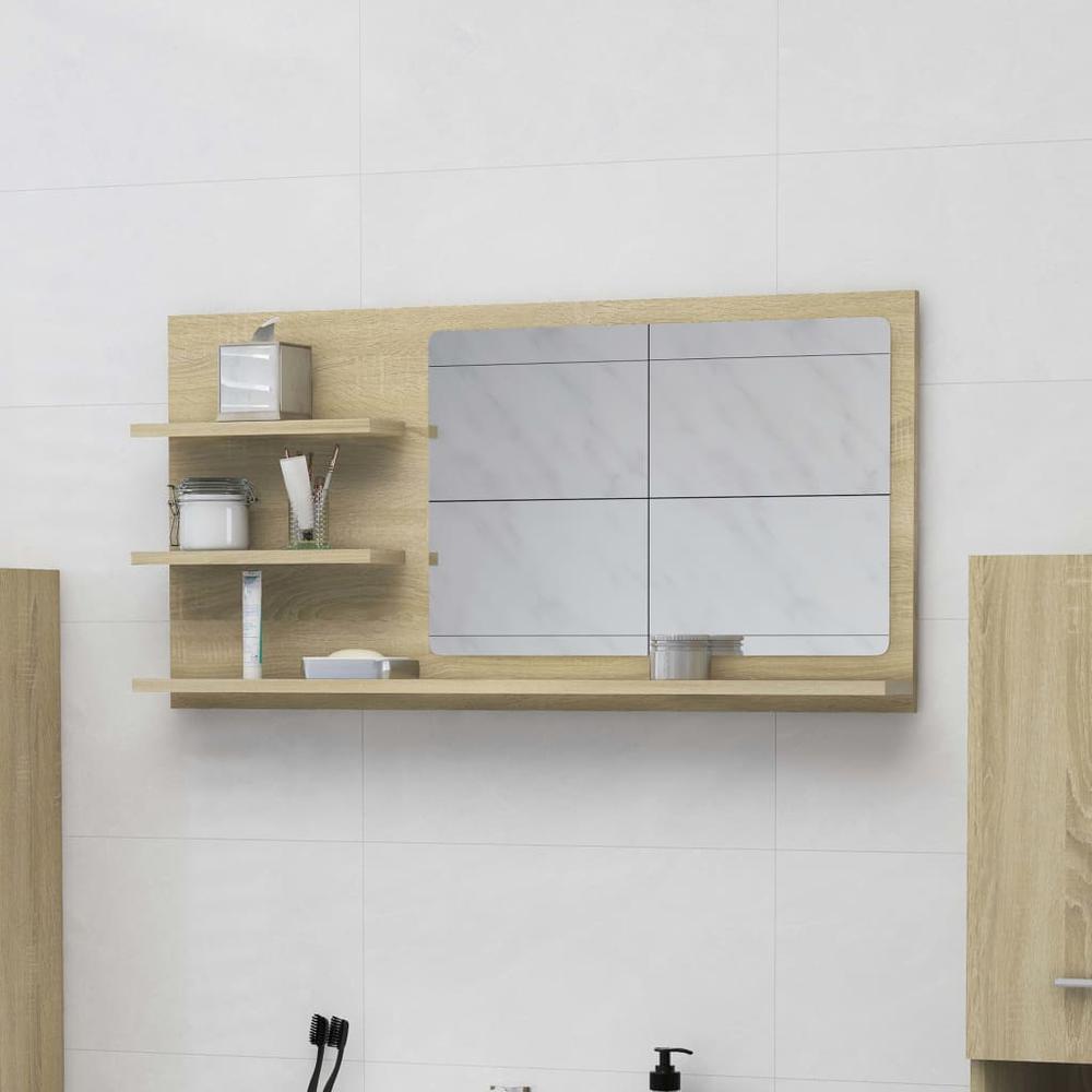 vidaXL Bathroom Mirror Sonoma Oak 35.4"x4.1"x17.7" Chipboard, 805018. Picture 1
