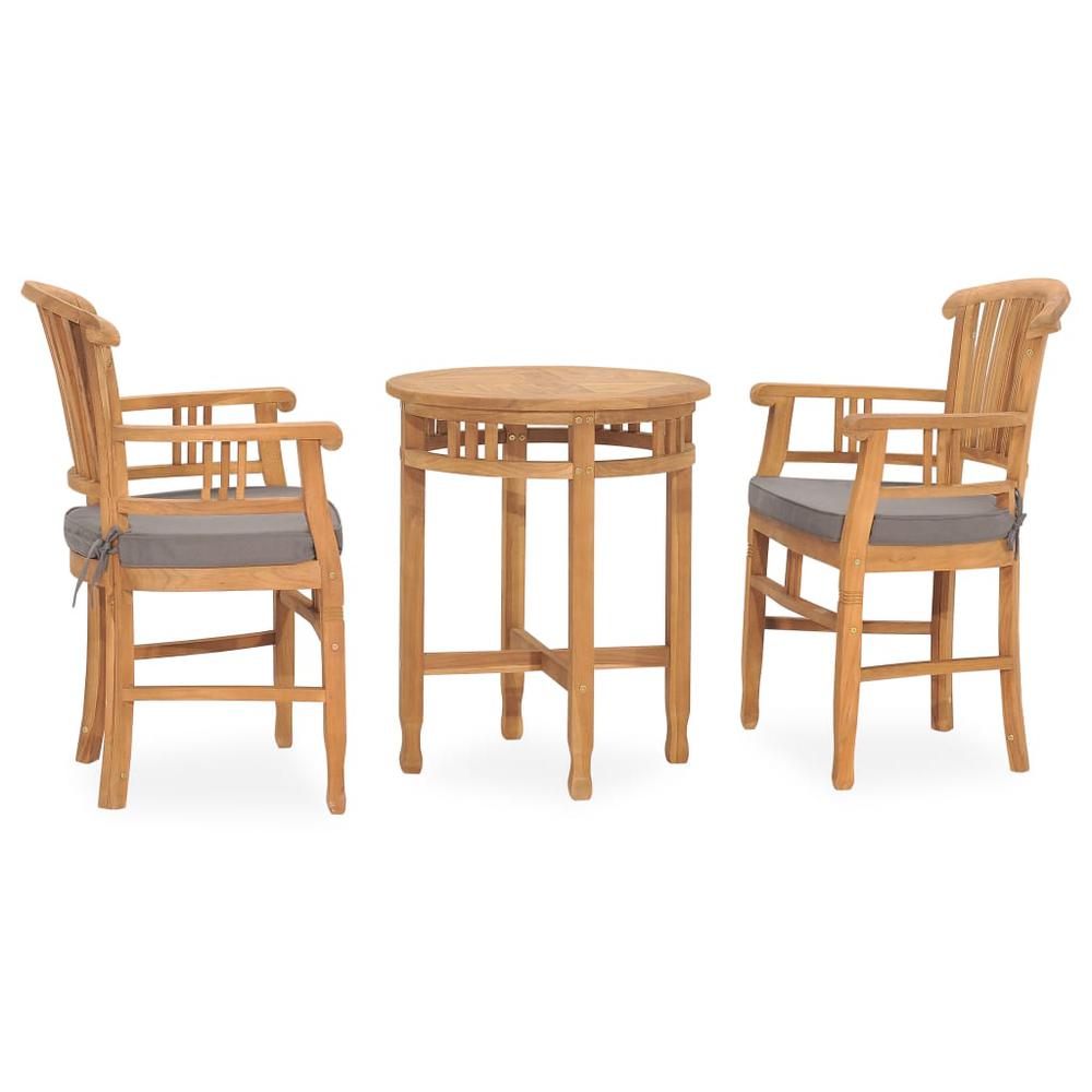3 Piece Patio Dining Set with Cushions Solid Teak Wood. Picture 1