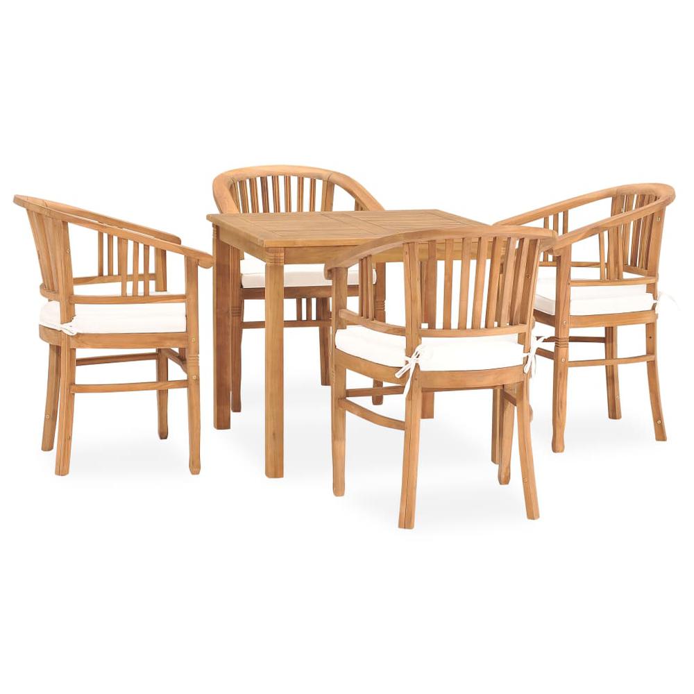 5 Piece Patio Dining Set with Cushions Solid Teak Wood. Picture 1