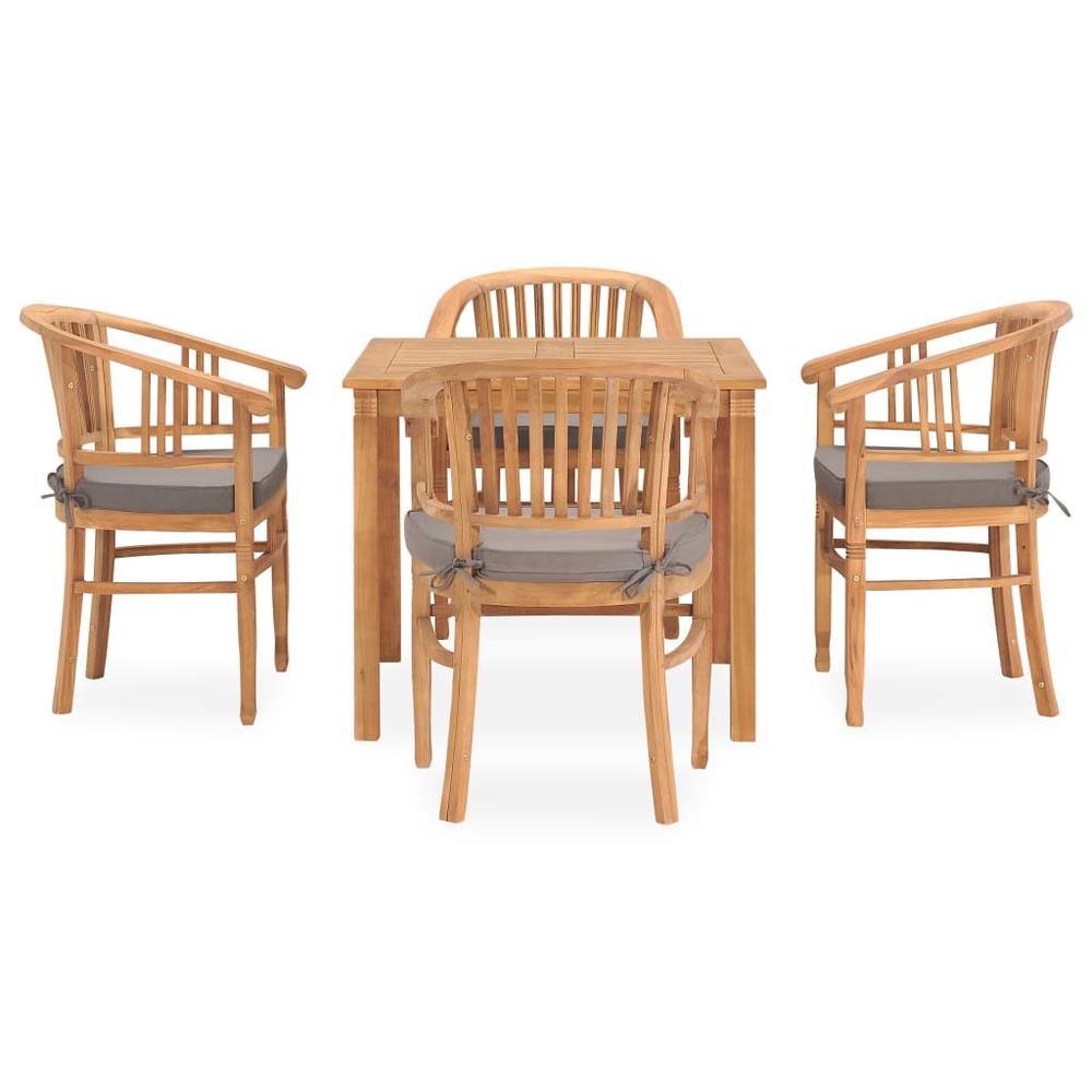 5 Piece Patio Dining Set with Cushions Solid Teak Wood. Picture 10