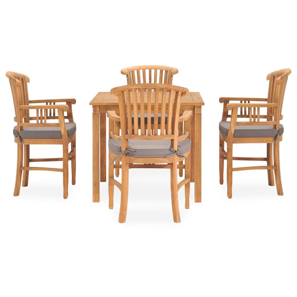 5 Piece Patio Dining Set with Cushions Solid Teak Wood. Picture 1