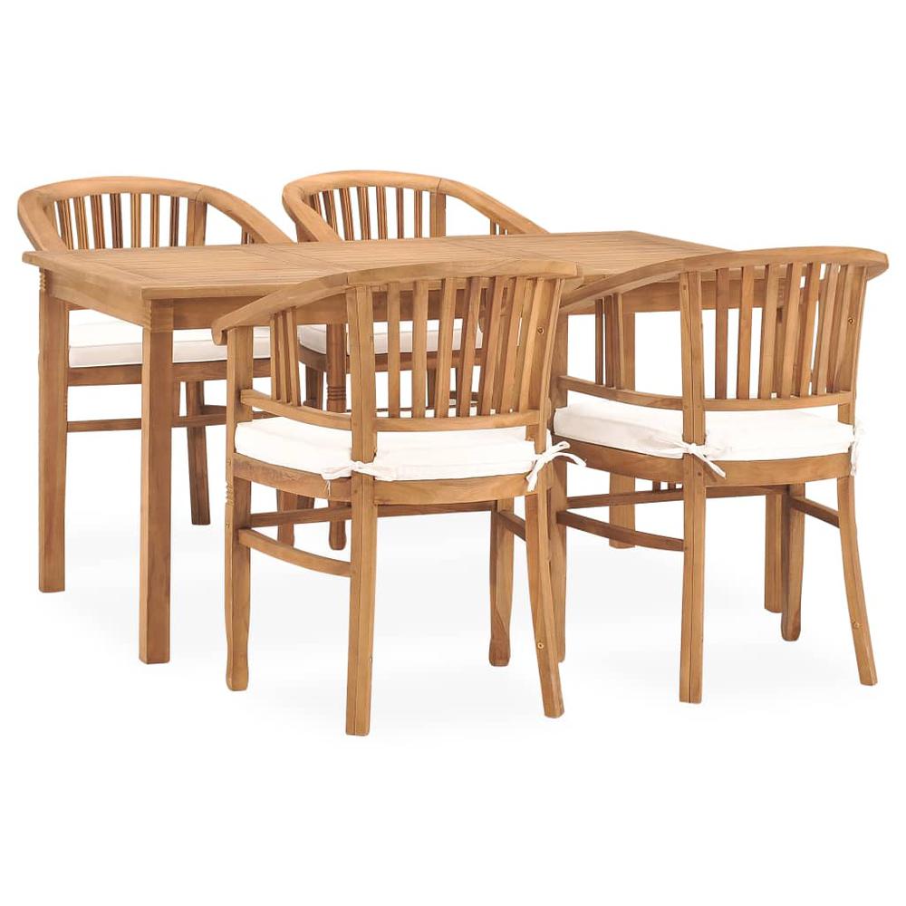 5 Piece Patio Dining Set with Cushions Solid Teak Wood. Picture 11