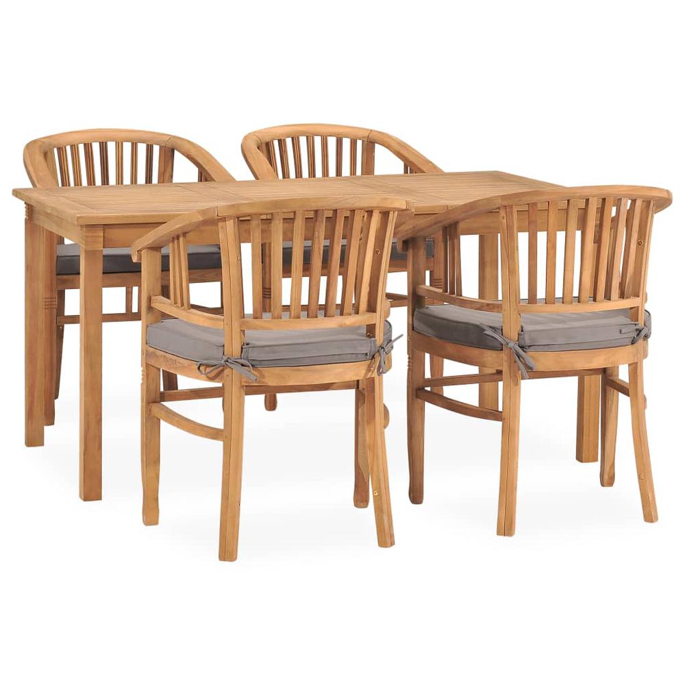 5 Piece Patio Dining Set with Cushions Solid Teak Wood. Picture 11