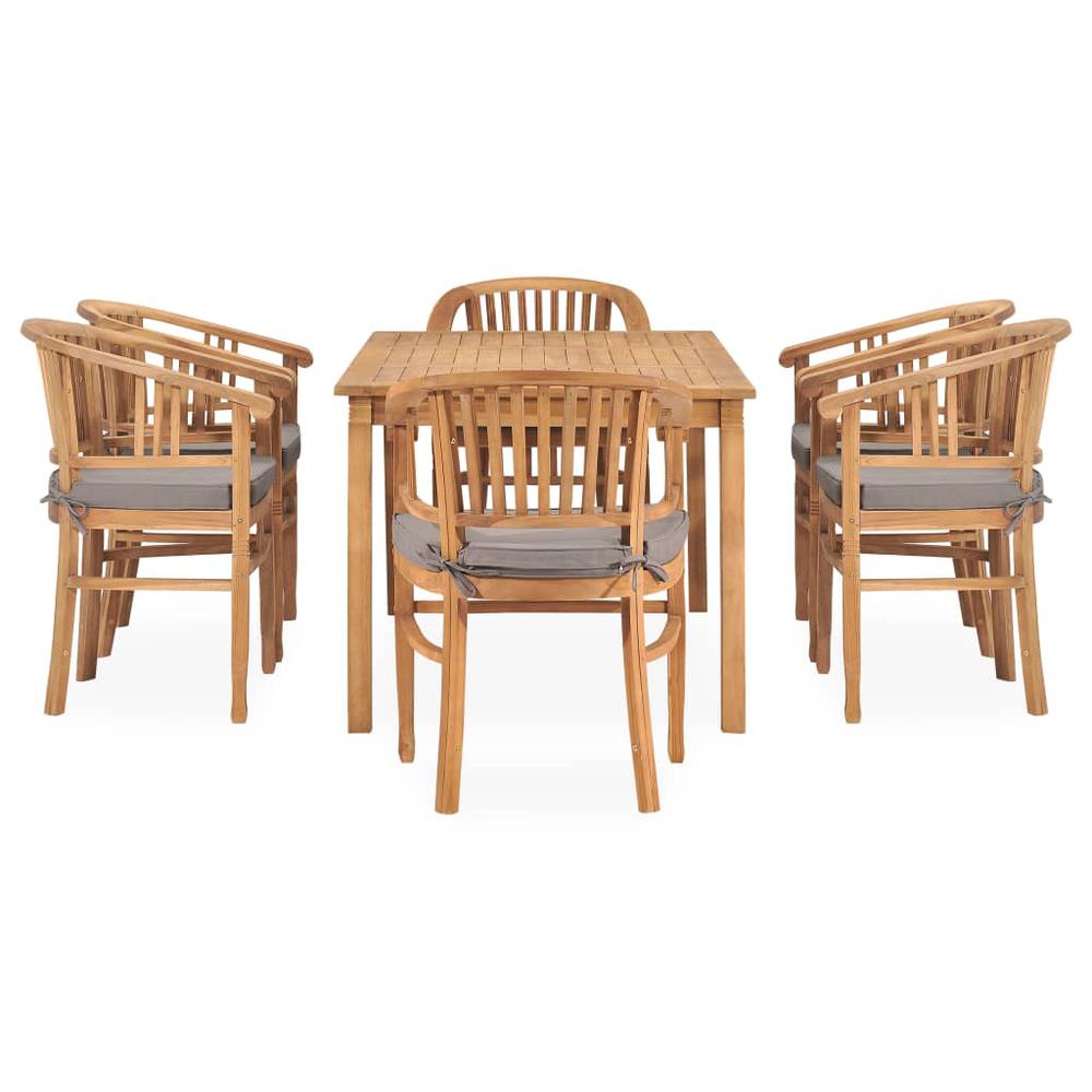 7 Piece Patio Dining Set with Cushions Solid Teak Wood. Picture 1