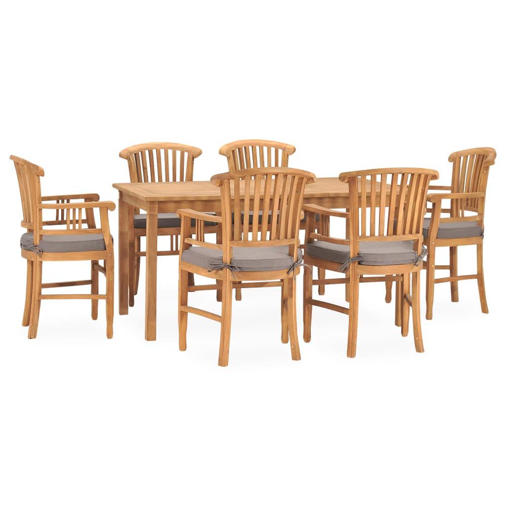 7 Piece Patio Dining Set with Cushions Solid Teak Wood. Picture 11