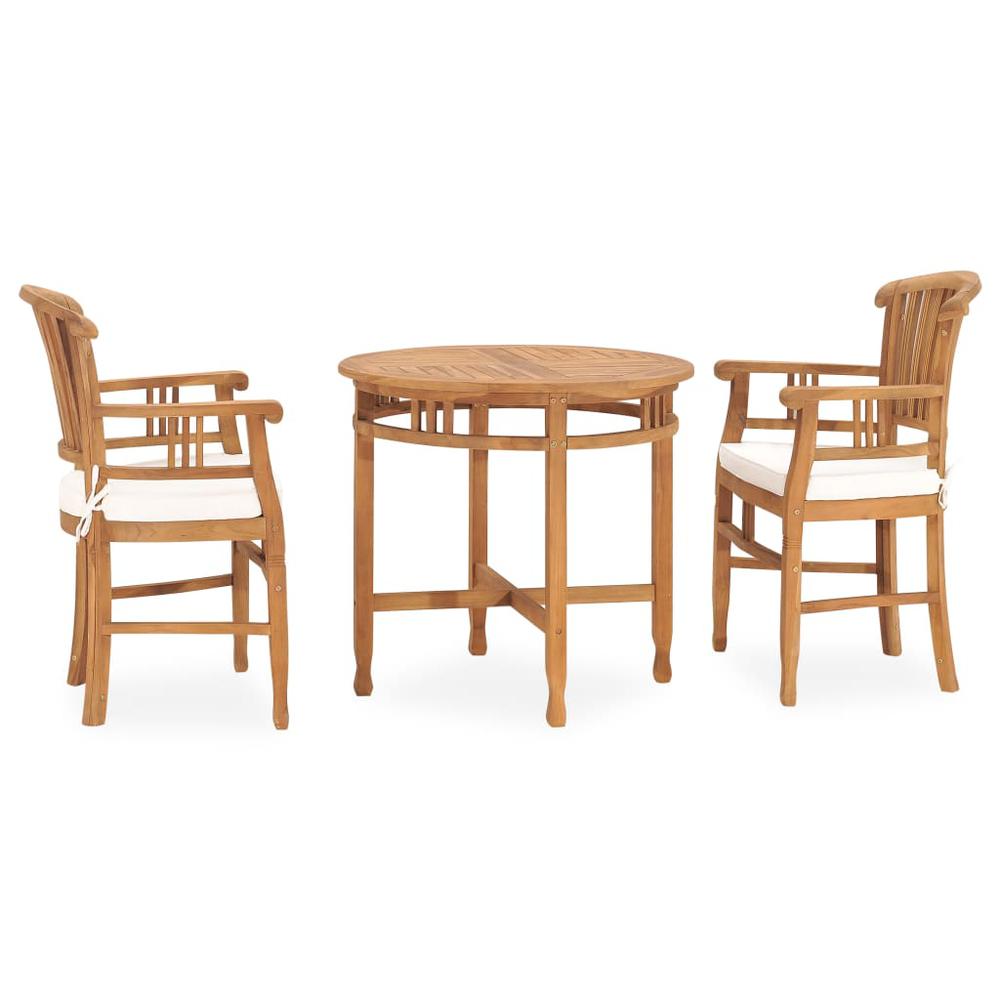 3 Piece Patio Dining Set with Cushions Solid Teak Wood. Picture 1